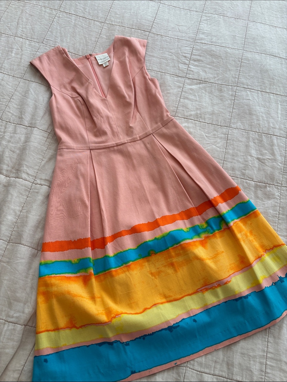 Tracy Reese x Anthropologie Pink Fit-and-Flare Dress with Bright Multicolor Hem